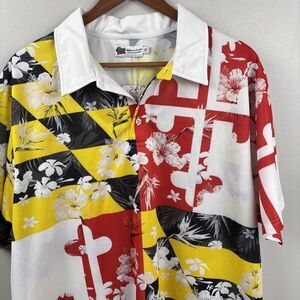 NWT Hyper Favor Hawaiian Polo Yellow Black Red White XL Original Wearable Art